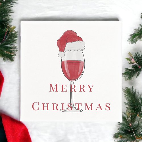 Merry Christmas Santa Hat Wine Glass Holiday Party Napkins