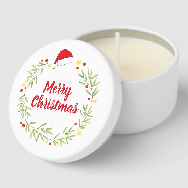 Merry Christmas Santa Hat Wreath Mini Candle Favors (Corner)