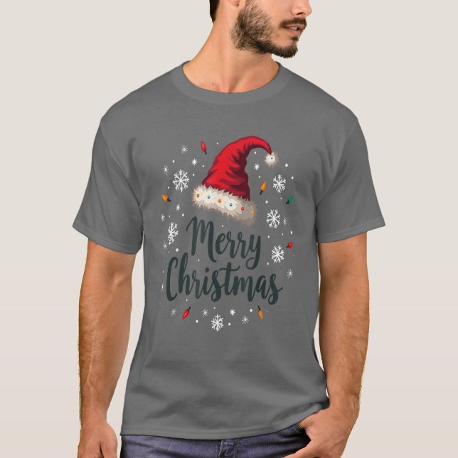 Merry Christmas Santa Hat Xmas Family Celebration T-Shirt (Front)