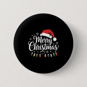 Merry Christmas Santa Hat Xmas Lights Red Family M Button