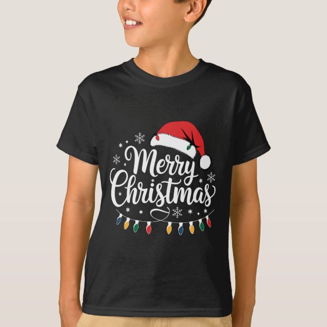 Merry Christmas Santa Hat Xmas Lights Red Family M T-Shirt (Front)