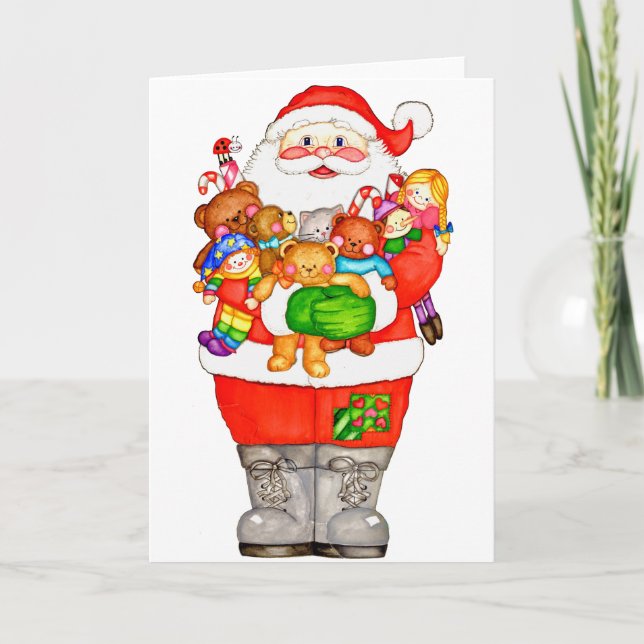 Merry Christmas Santa Holding Love Card (Front)