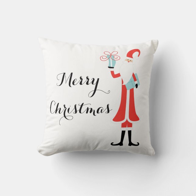Merry Christmas Santa Holiday Throw Pillow (Front)