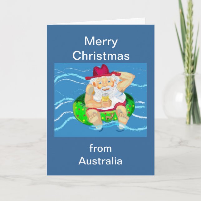 Merry Christmas Santa in Australia Holiday Card (Front)