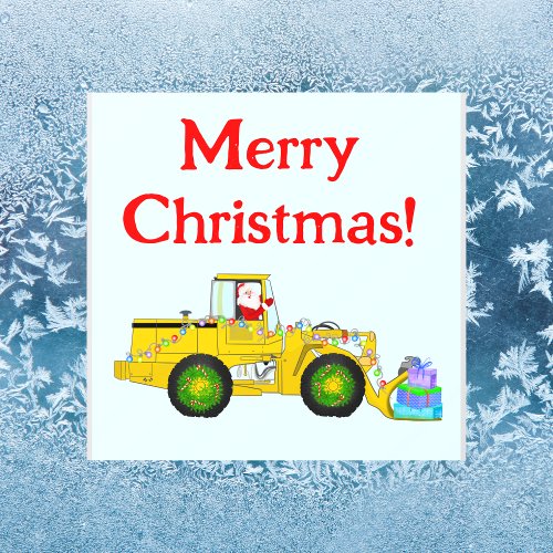 Merry Christmas Santa In Bulldozer Delivering Gift Window Cling
