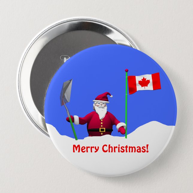 Merry Christmas Santa in Canada Pinback Button (Front & Back)