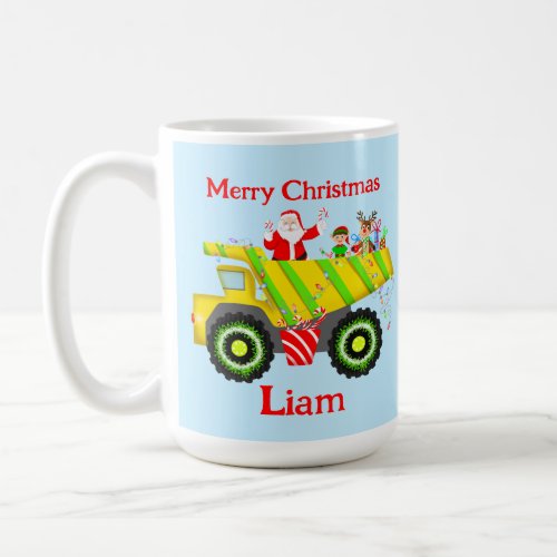 Merry Christmas Santa In Dump Truck Personalize Coffee Mug