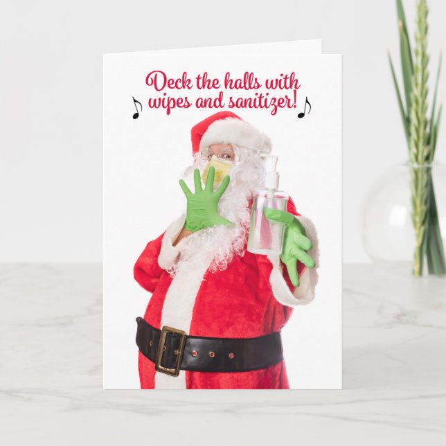 Merry Christmas Santa in Face Mask 2020 Holiday Card (Front)
