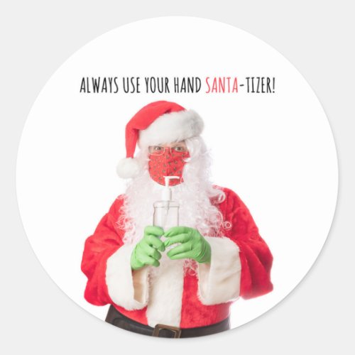 Merry Christmas Santa in Face Mask Sanitizer 2020 Classic Round Sticker