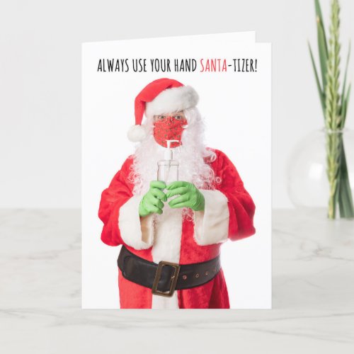 Merry Christmas Santa in Face Mask Sanitizer 2020 Holiday Card