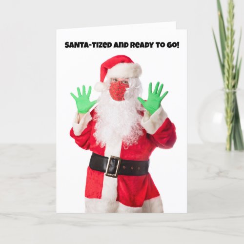 Merry Christmas Santa in Face Mask SANTAtized 2020 Holiday Card