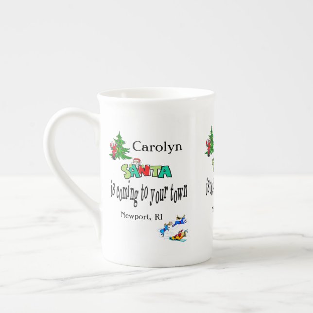 Merry Christmas, Santa is Coming to Town Bone China Mug (Left)