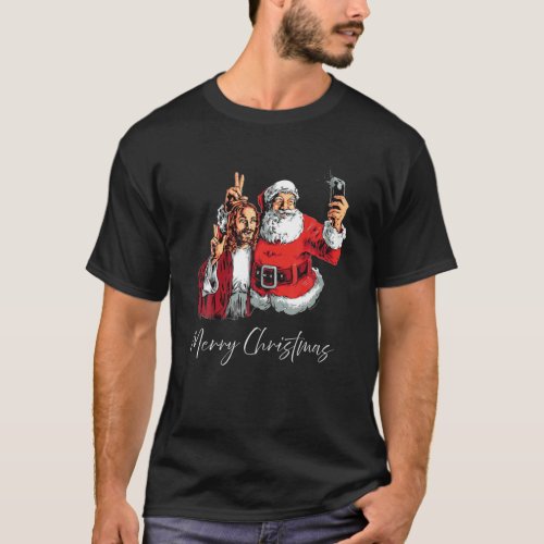 Merry Christmas Santa Jesus Selfie Funny Xmas Paja T_Shirt
