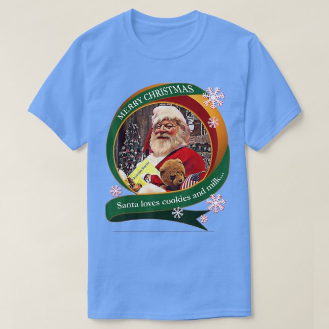 Merry Christmas Santa Loves Cookies and Milk Desig T-Shirt (Design Front)