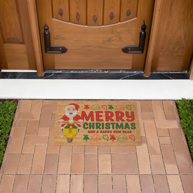  Merry Christmas Santa Motorbike Fiber Doormat (Insitu (Outdoor))