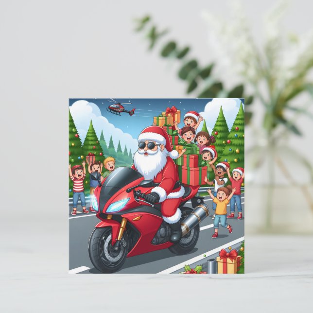 Merry Christmas Santa Motorcycle flat card (Standing Front)