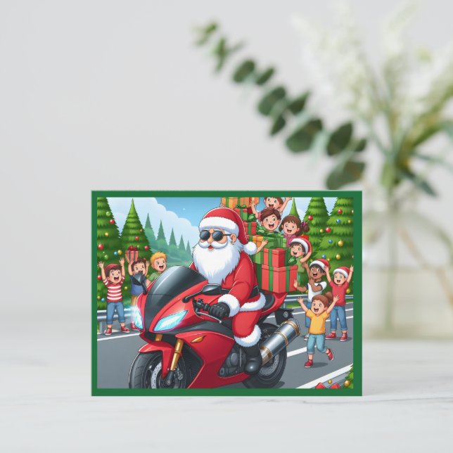 Merry Christmas Santa Motorcycle postcard (Standing Front)