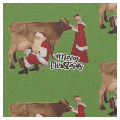 merry christmas santa mrs claus cow fabric