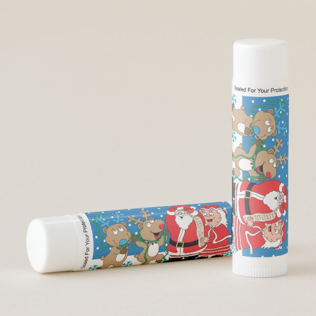 Merry Christmas Santa Ms. Claus Reindeer Lip Balm (Front)