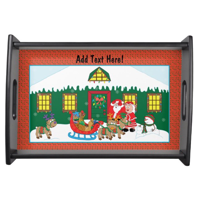 Merry Christmas Santa Ms. Claus Reindeer Serving Tray (Front)