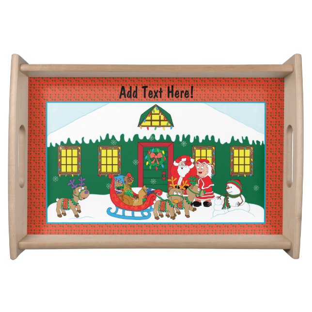 Merry Christmas Santa Ms. Claus Reindeer Serving Tray (Front)