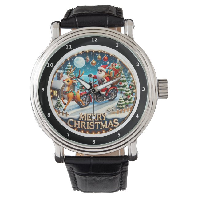 Merry Christmas Santa on Motorcycle  Watch (Front)