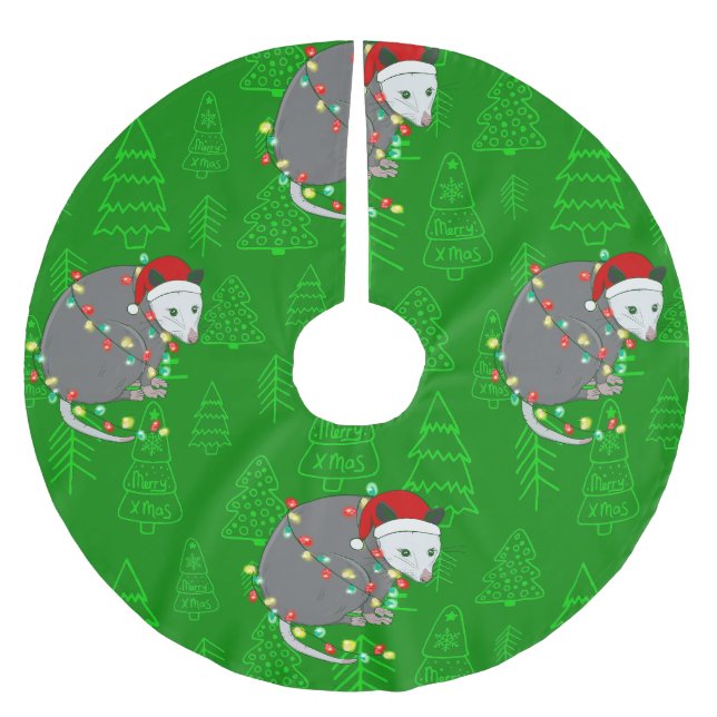 merry christmas santa opossum possum brushed polyester tree skirt (Front)