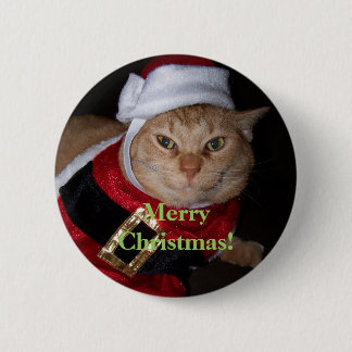 Merry Christmas Santa Orange Cat Button
