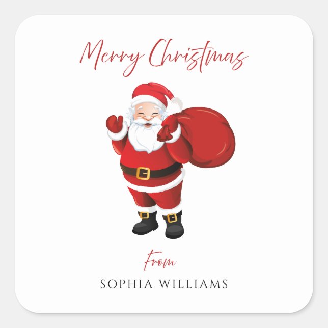Merry Christmas Santa Party Holidays Favor Gift Square Sticker (Front)
