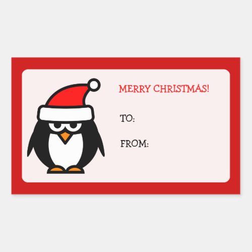 Merry Christmas Santa penguin to from gift labels