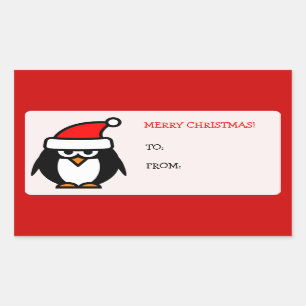 Merry Christmas Santa penguin to from gift labels