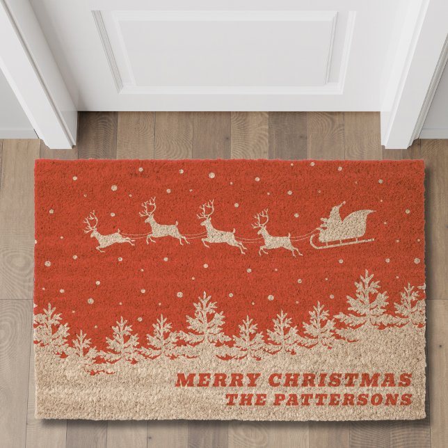 Merry Christmas Santa Personalized Name Fiber Doormat (Creator Uploaded)
