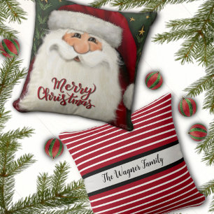 Merry Christmas Santa Personalized Name Holiday Throw Pillow