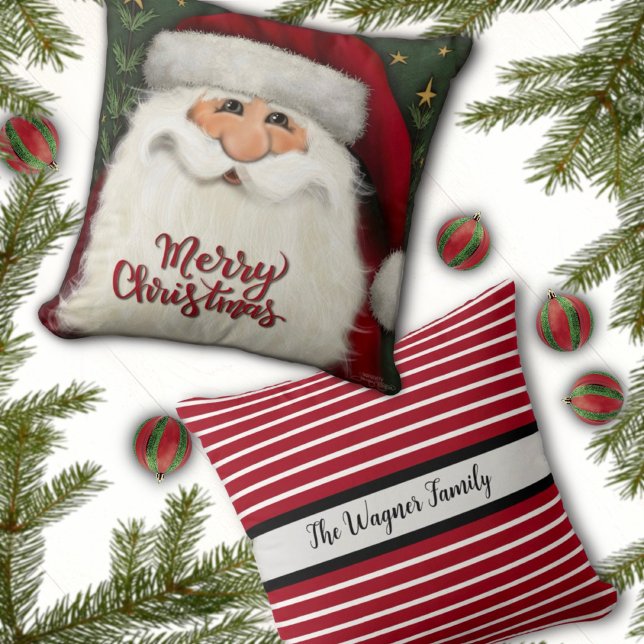 Merry Christmas Santa Personalized Name Holiday Throw Pillow (Creator Uploaded)