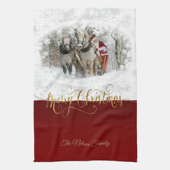 Merry Christmas Santa Photo Kitchen Towel (Vertical)