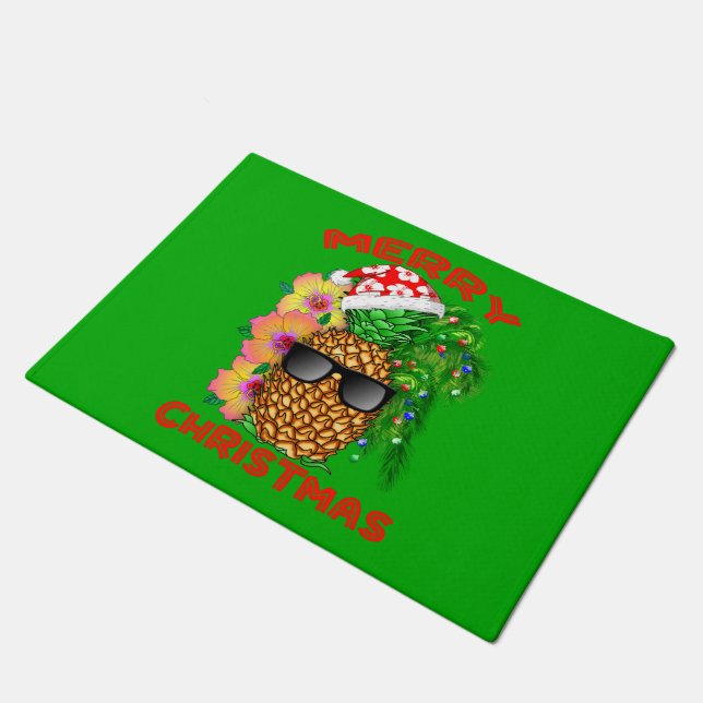 Merry Christmas Santa Pineapple Doormat (Angled)