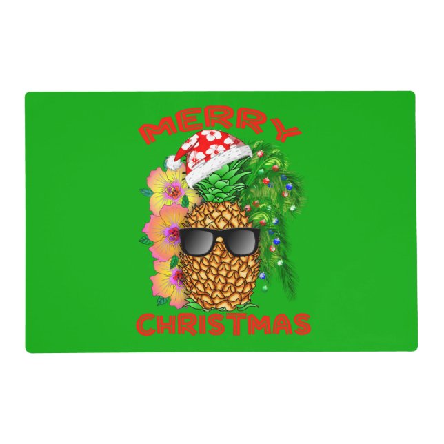 Merry Christmas Santa Pineapple Placemat (Front)
