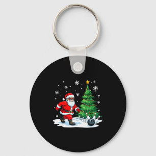 Merry Christmas Santa Playing Bowling Sport Lovers Keychain