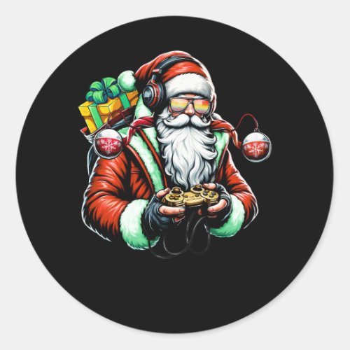 Merry Christmas Santa Playing Video Game Gamer Xma Classic Round Sticker