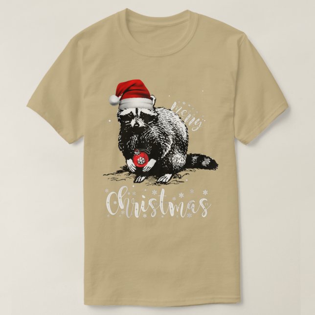 Merry Christmas Santa Raccoon Xmas Lights  T-Shirt (Design Front)