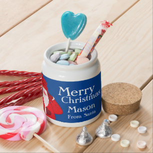 Merry Christmas Santa red blue custom Candy Jar