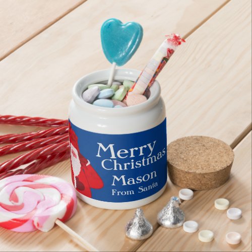 Merry Christmas Santa red blue custom Candy Jar
