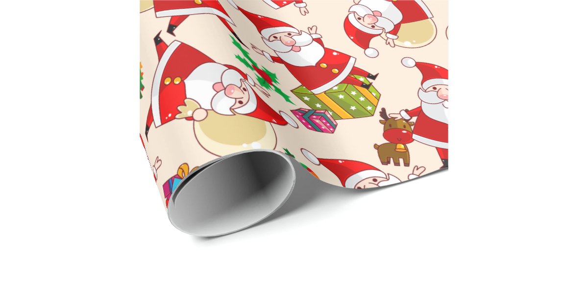 Merry Christmas Santa Red Gold Wrapping Paper | Zazzle