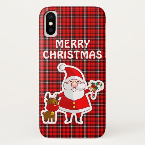 Merry Christmas Santa Red Plaid iPhone X Case