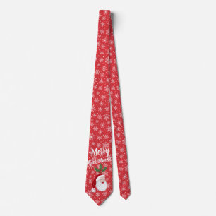 Merry Christmas Santa Red Snowflake Neck Tie