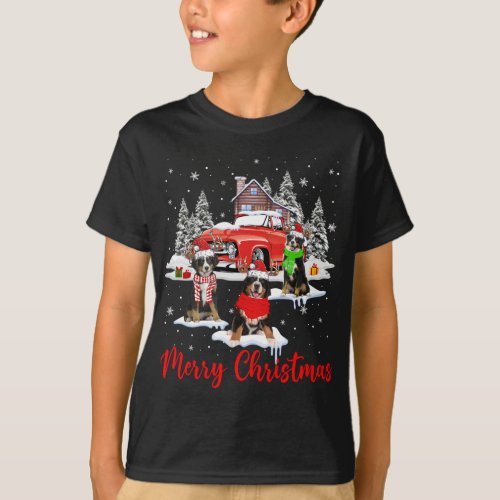 Merry Christmas Santa Reindeer Bernese Mountain Wi T_Shirt