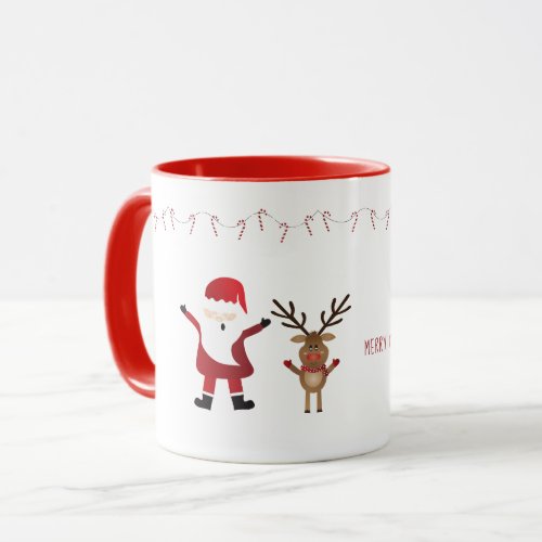 Merry Christmas Santa Reindeer Candy Canes Red Mug
