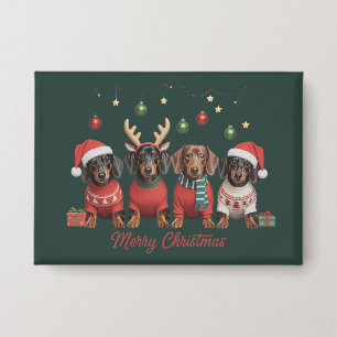 Merry Christmas Santa Reindeer Dachshund Weiner Button