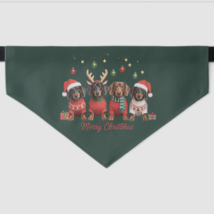 Merry Christmas Santa Reindeer Dachshund Weiner Pet Bandana Collar