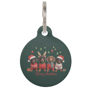 Merry Christmas Santa Reindeer Dachshund Weiner  Pet ID Tag